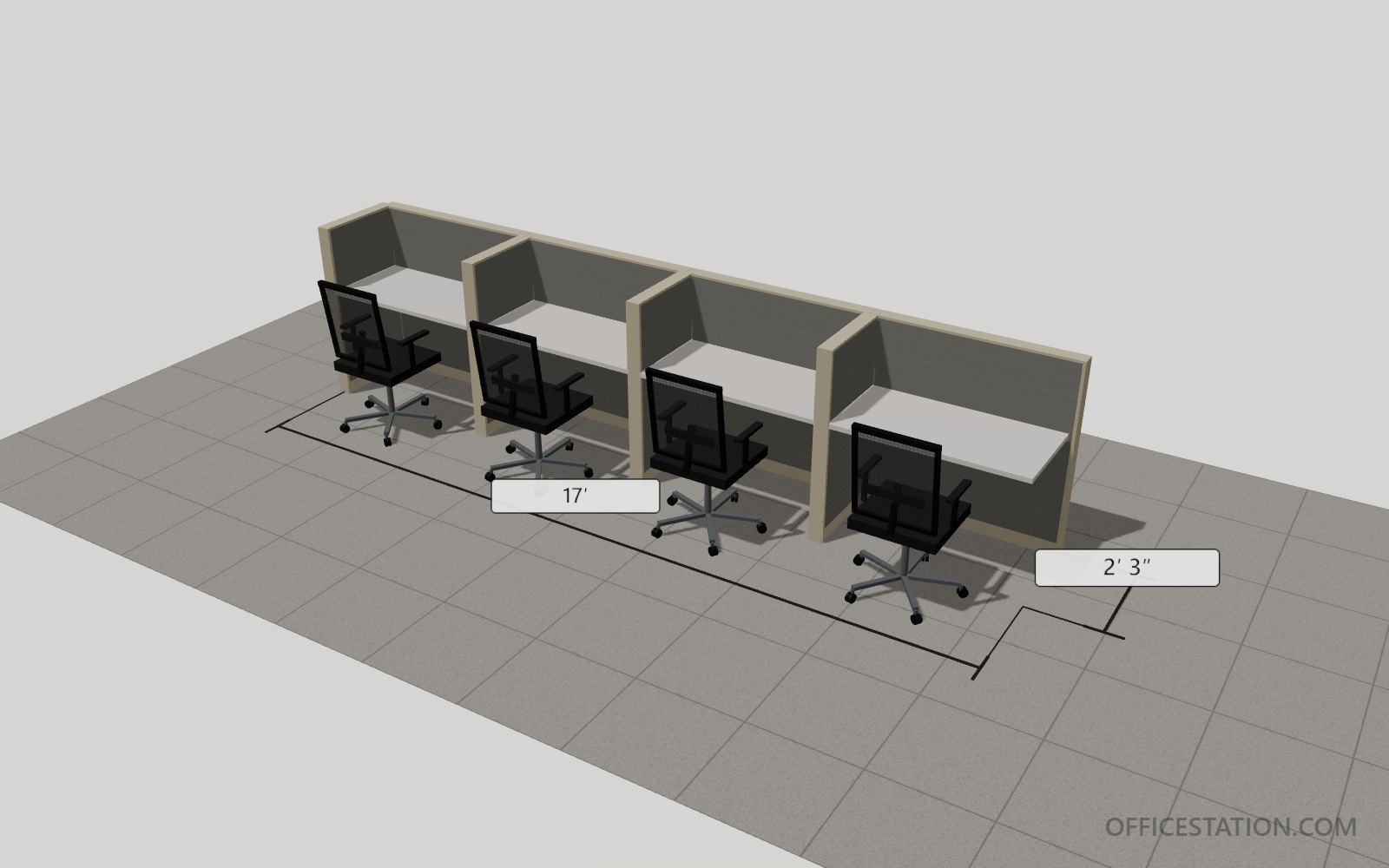 Row of 4 · Call Center, 3D render