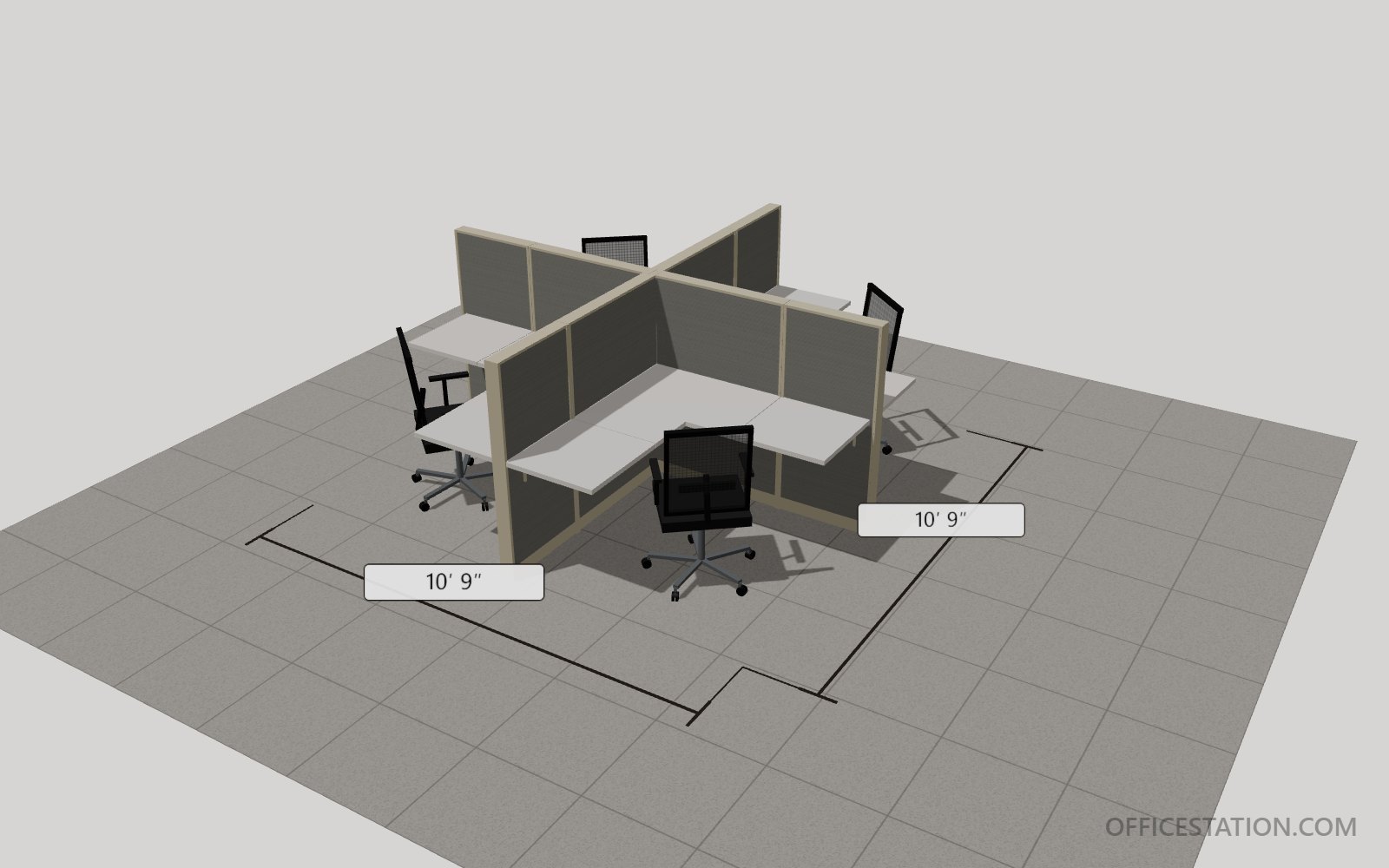 Pod of 4 · Task Station · 5×5, 3D render