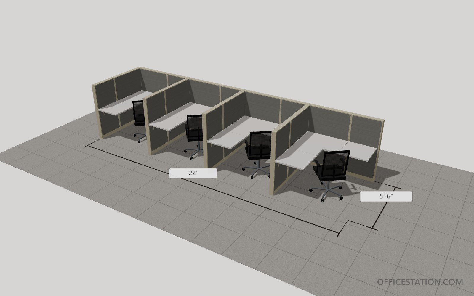 Row of 4 · 5×5 Task Stations, 3D render