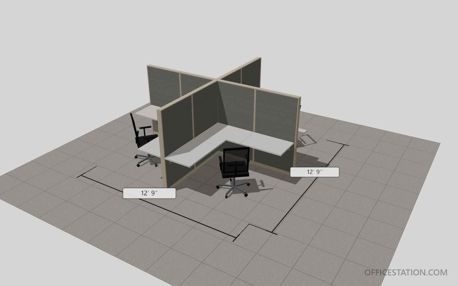 Pod of 4 · 6×6 Workstations · 67″H, 3D render