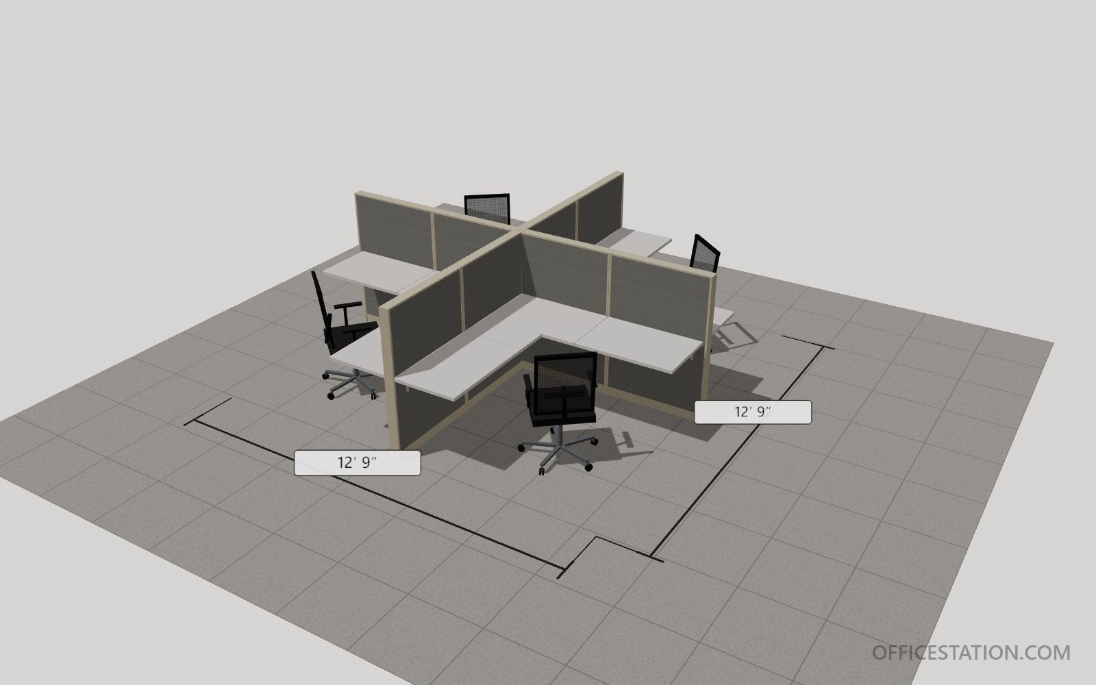 Remanufactured 6 by 6 workstation pod rendered in the Station Builder