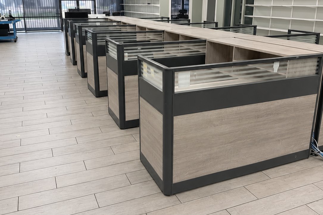 Pre-owned cubicle workstations with glass stack-ons installed by Office Station in Phoenix
